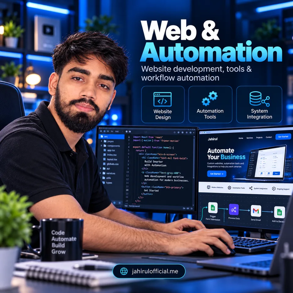Promotional illustration for Web Development & Automation